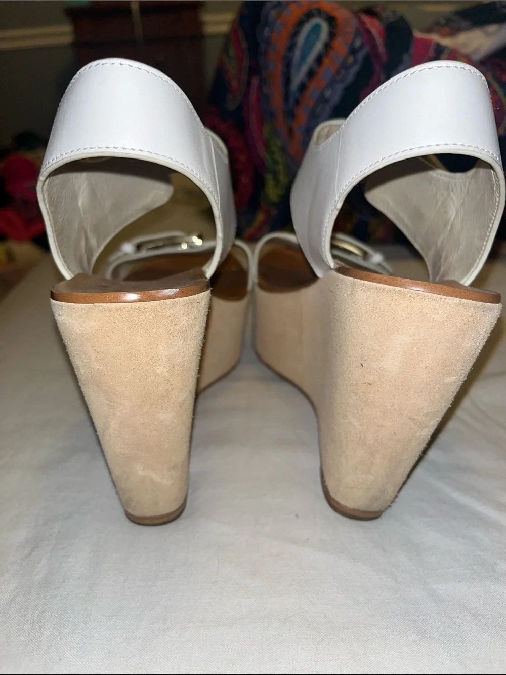 White Michael Kors Buckle Platform Sandals - Women's